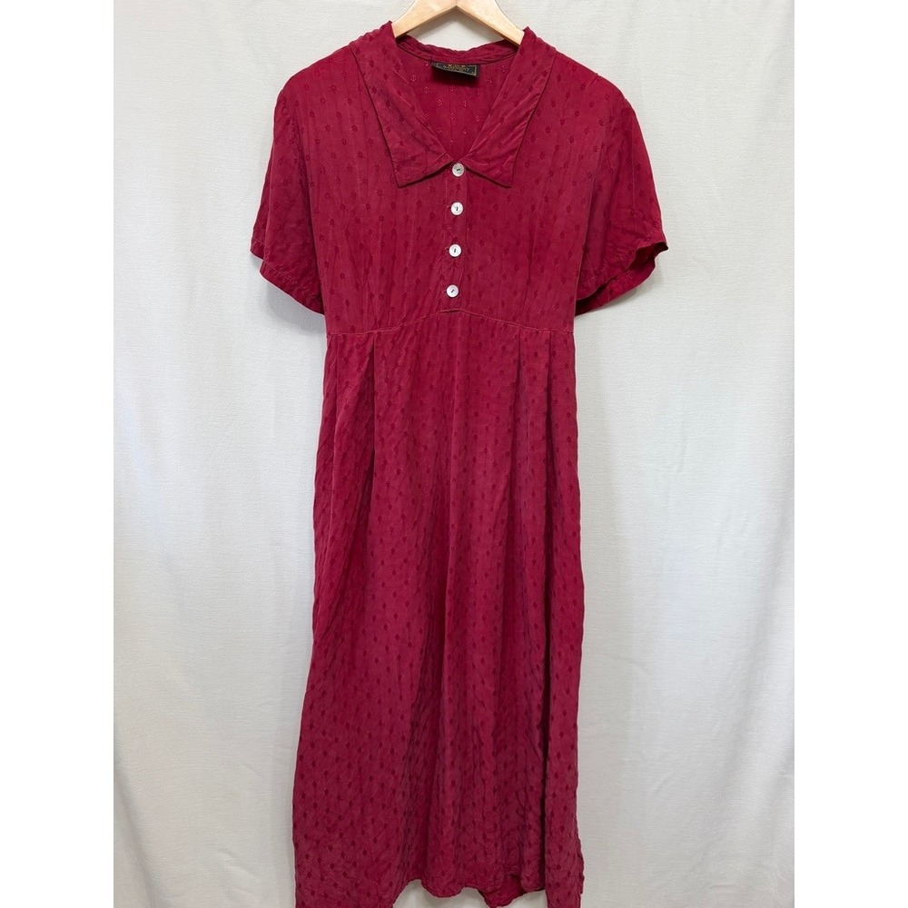 Basement USA Embroidered Button Front Midi Dress Women No Size Red Vintage‎ 90s